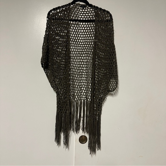 Fora Brown Open Front Crochet fringe Cardigan Size Large - Picture 1 of 7